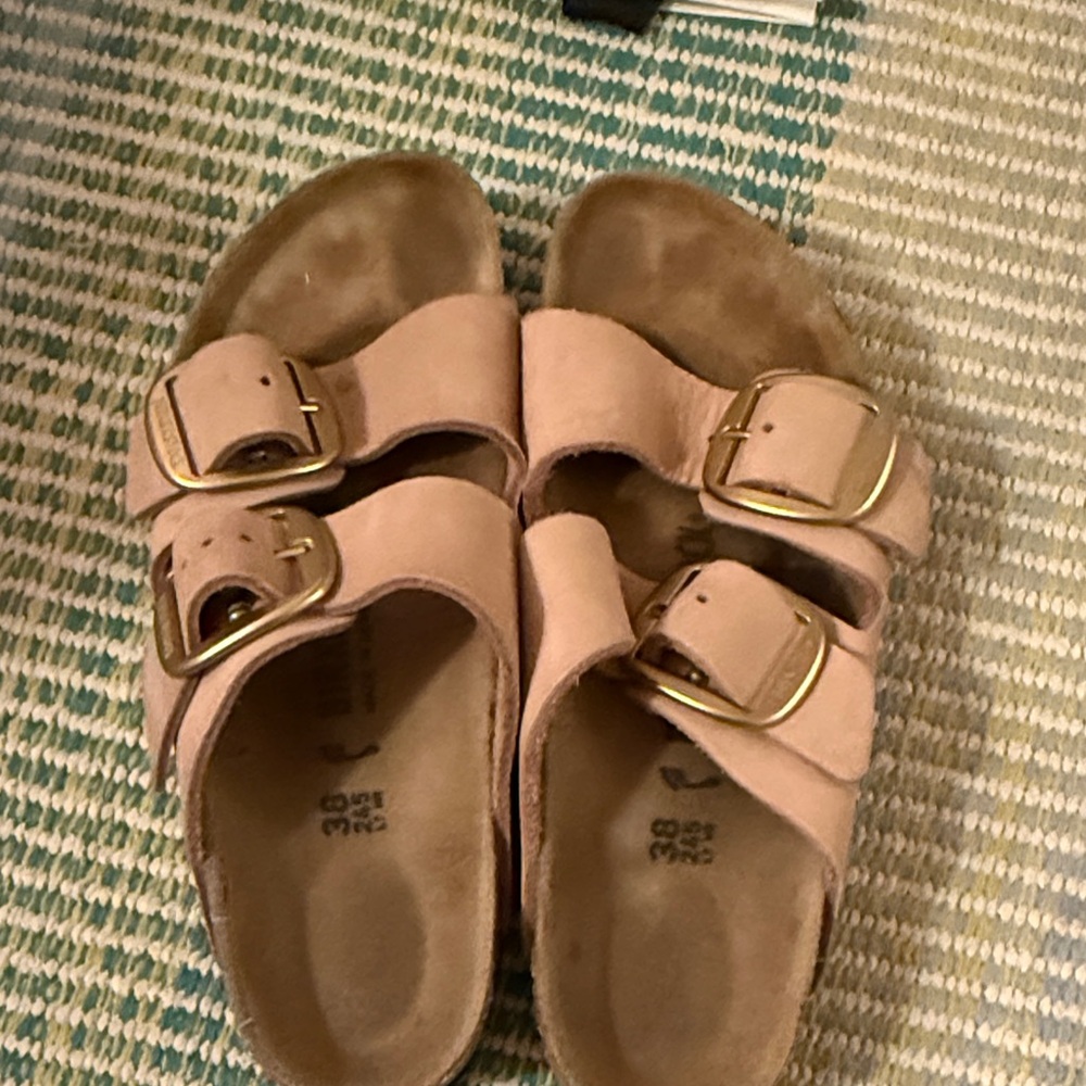 Birkenstock Pink Sandals with Gold Buckles